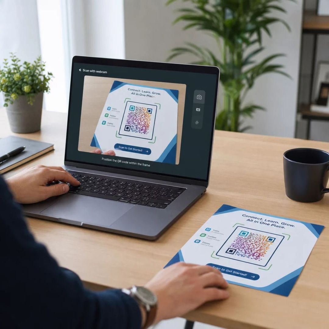 Desktop users can scan QR codes using webcams, browser extensions, or online file upload tools